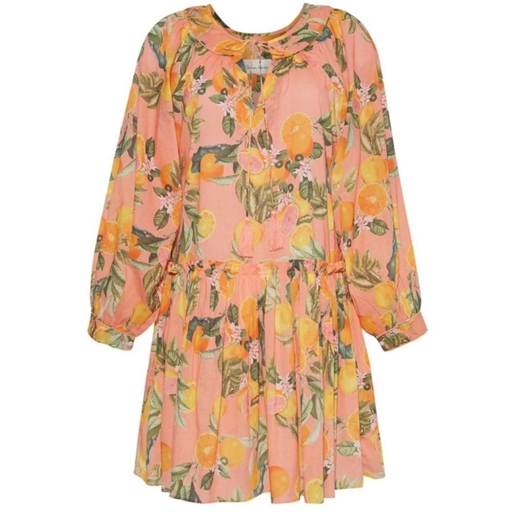 Cara Cara Peach Pink Citrus-Print Long Sleeve Mini Dress
